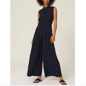 Mossi Linen Wide Leg Jumpsuit Size 42 US 10 Women Minimalist Pocket Navy Button